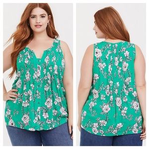 Torrid Green Floral Pintuck Pleated Tank 2 2X